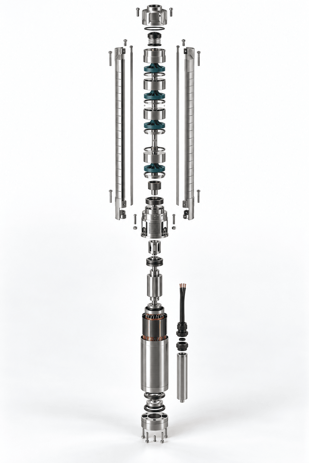 PLB Shielded Deep-well Pumps exploded construction view with 18 indexed components