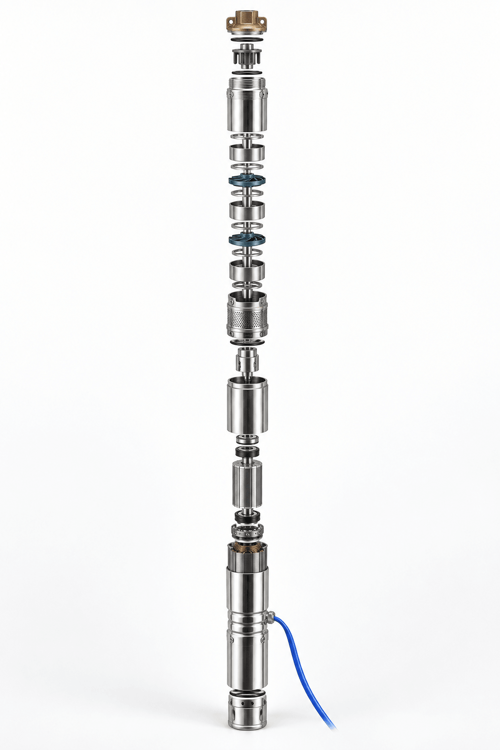 PLC Shielded Deep-well Pumps exploded construction view with 18 indexed components