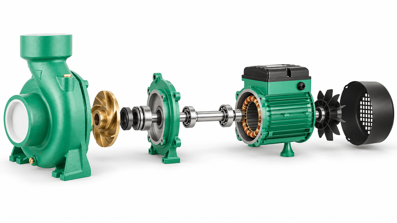 SHF High-flow Centrifugal Pumps exploded construction view with 17 indexed components